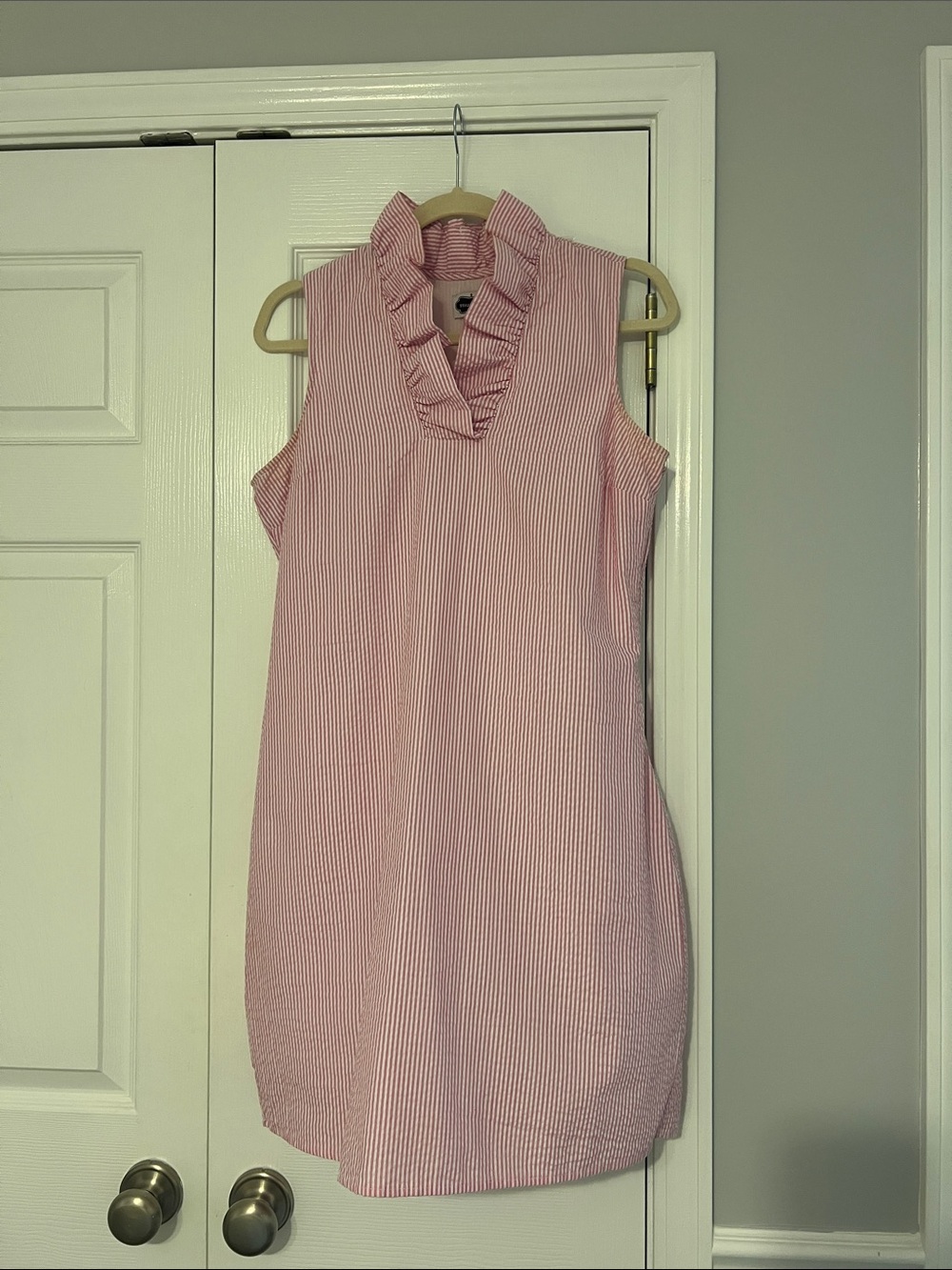 Mud Pie Pink Striped Ruffle V-Neck Midi Dress